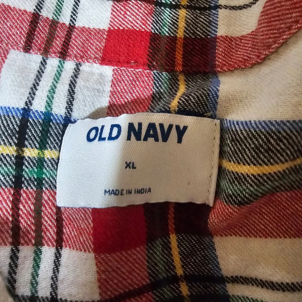 Old Navy Plaid Pajama Set Women‎ XL Red Blue White Flannel Button Sleepwear